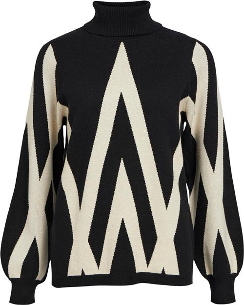 Se Object Objray L/S Knit Rollneck Pullover N Kvinde Black/sandshell Graphic Rullekraver Str L - hos Magasin ved Magasin