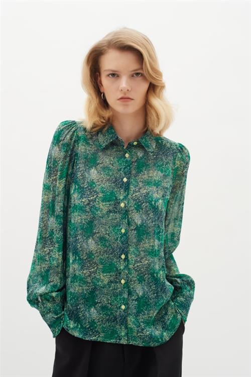 InWear Davilaiw Shirt Kvinde Green Dancing Wall Langærmede Skjorter Regular Fit Str 42 - hos Magasin