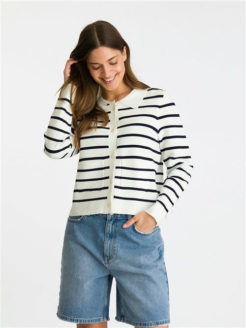 Se Neo Noir Tippi Knit Stripe Cardigan Kvinde White/navy Cardigans Str 42 - hos Magasin ved Magasin