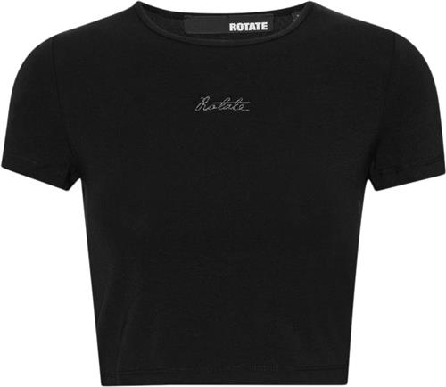 ROTATE Birger Christensen Logo Cropped Tshirt Kvinde Black Kortærmede T-shirts Str 40 - hos Magasin