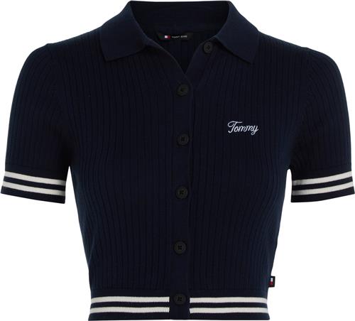 Tommy Hilfiger TJW CRP Script RIB Polo Sweater Kvinde Dark Night Navy Toppe Str S - hos Magasin