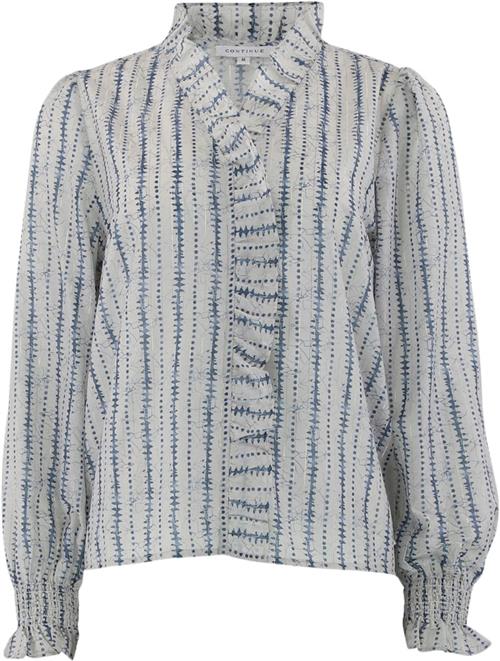 CONTINUE Darling Stripe Kvinde Blue Stripe Langærmede Bluser Str S - hos Magasin