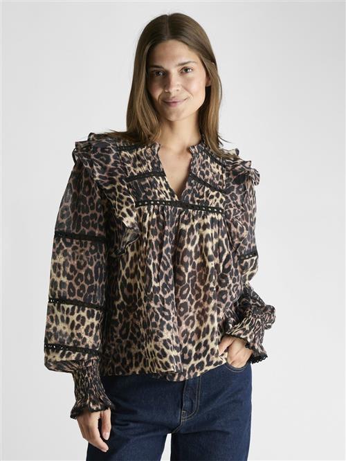 Neo Noir Aurika Leo Voile Blouse Kvinde Leopard Langærmede Bluser Str 44 - hos Magasin