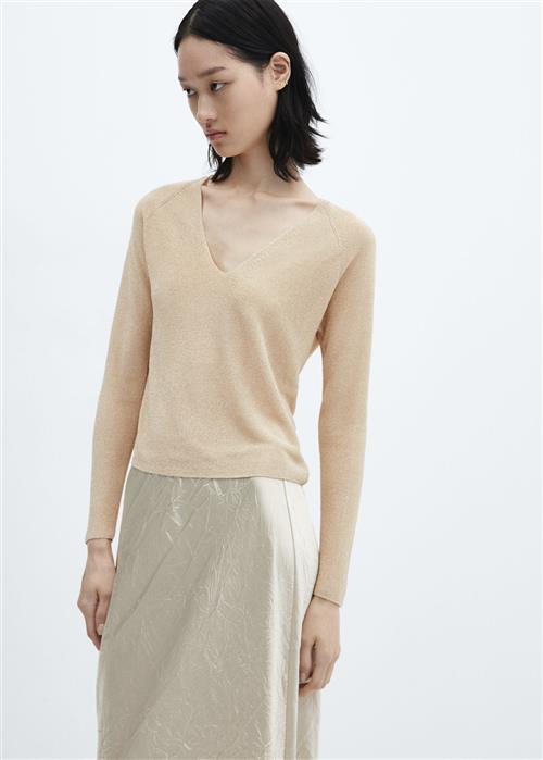 MANGO Vneck Lurex Sweater Kvinde Gold Sweaters Str XS - hos Magasin