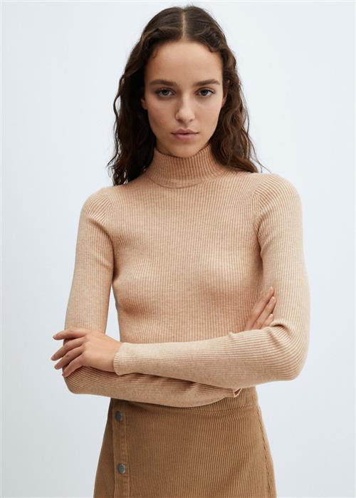 Se MANGO Turtleneck Ribbed Sweater Kvinde Medium Brown Sweaters Str S - hos Magasin ved Magasin