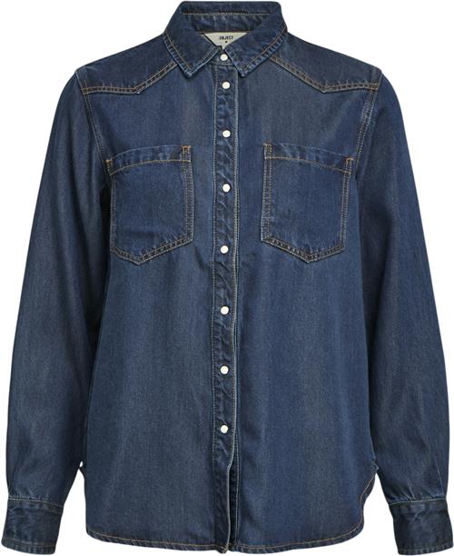 Object Objframe LO L/S Denim Shirt CC1 AW Kvinde Dark Blue Denim Denimskjorter Str 42 Denim - hos Magasin