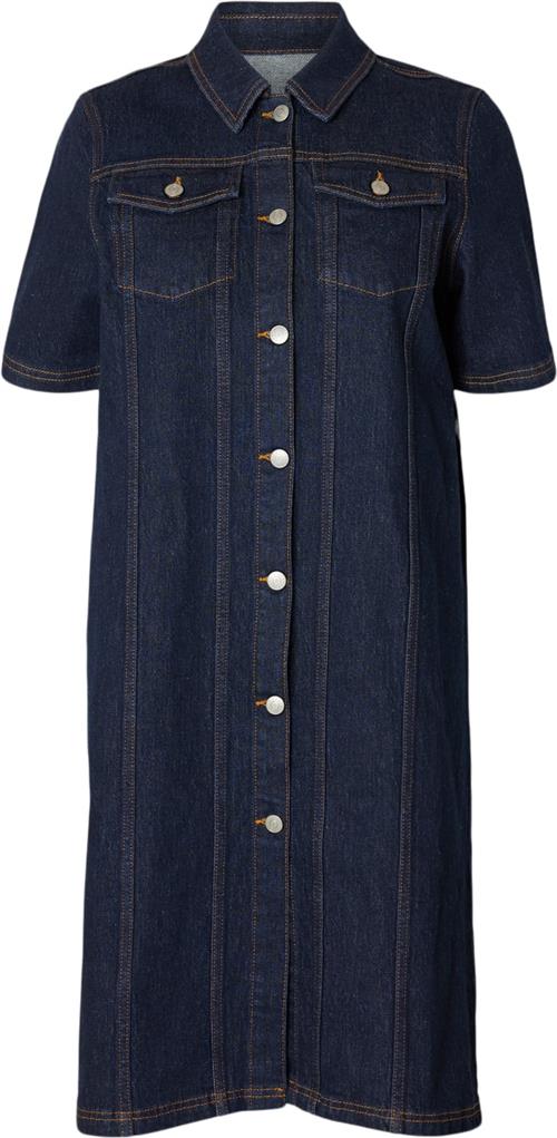 Selected Femme Slfline SS Denim Dress D2 Kvinde Blå Midi Kjoler Str 36 Denim - hos Magasin