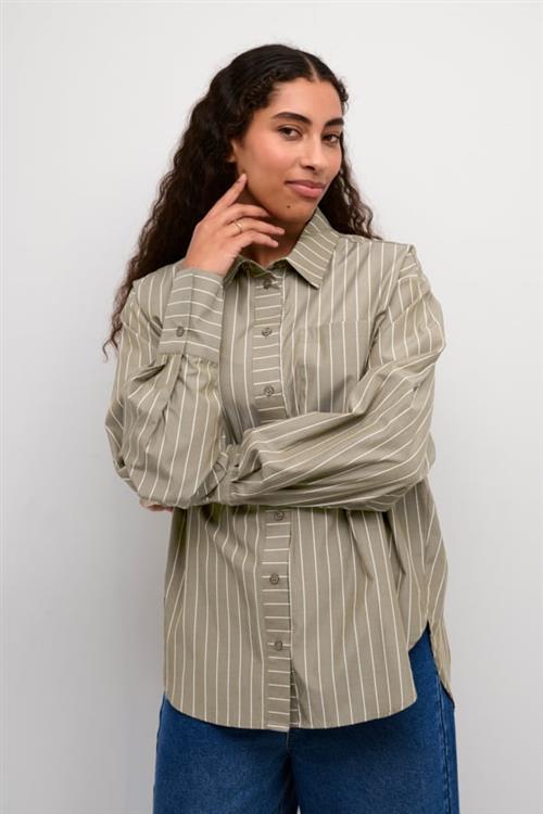 Kaffe Kajerrie Shirt Kvinde Brown Melange, White Stripe Langærmede Skjorter Str 42 - hos Magasin