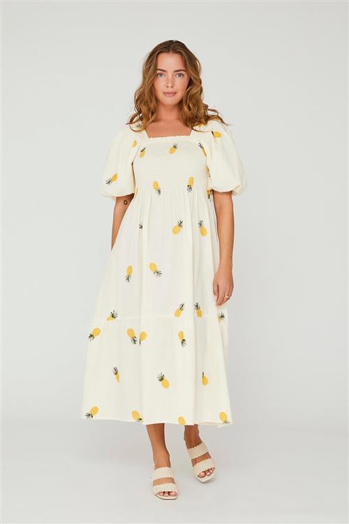 A-VIEW Cheri Fruit Dress Kvinde Sand/yellow Maxi Kjoler Str 40 - hos Magasin