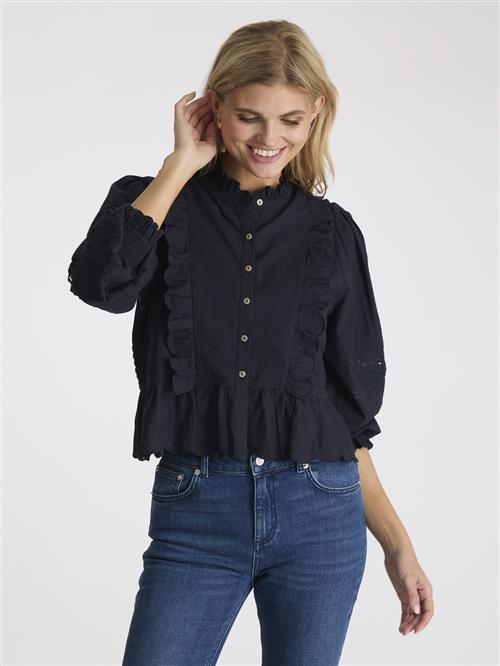 Neo Noir Petrine Embroidery Blouse Kvinde Navy Langærmede Bluser Str 40 - hos Magasin