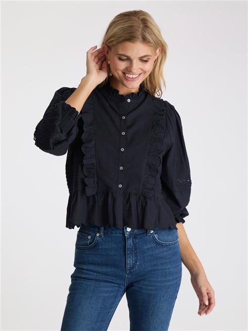 Neo Noir Petrine Embroidery Blouse Kvinde Navy Langærmede Bluser Str 38 - hos Magasin