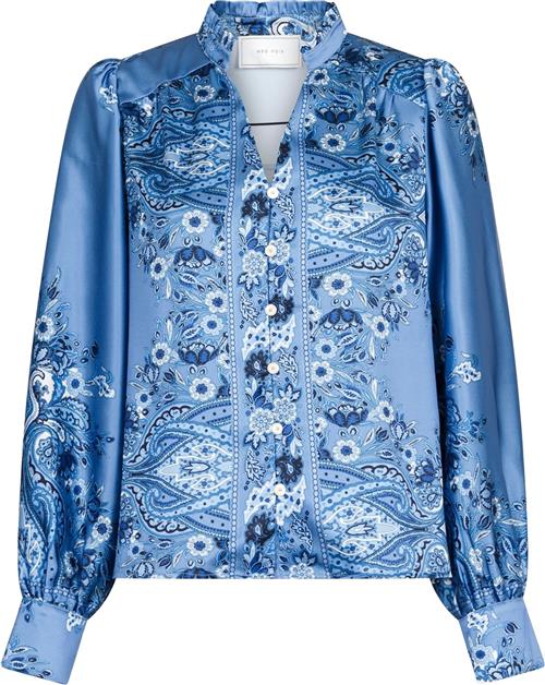 Neo Noir Massima Paisley Border Blouse Kvinde Dusty Blue Langærmede Bluser Str 42 - hos Magasin