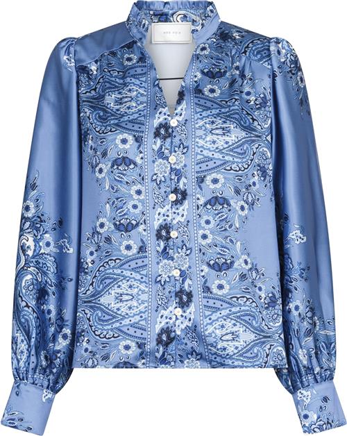 Neo Noir Massima Paisley Border Blouse Kvinde Dusty Blue Langærmede Bluser Str 36 - hos Magasin