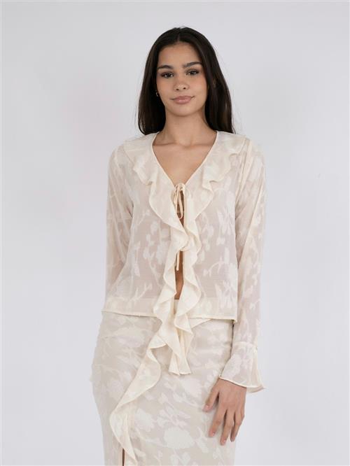 Neo Noir Anika Burnout Blouse Kvinde Off White Langærmede Bluser Str 40 - hos Magasin