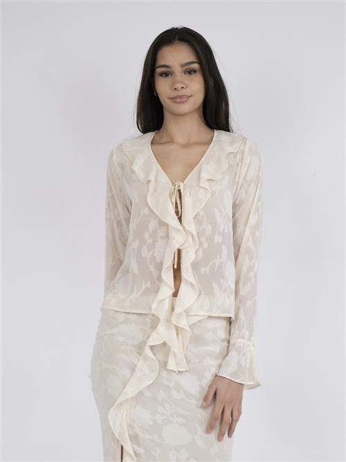 Neo Noir Anika Burnout Blouse Kvinde Off White Langærmede Bluser Str 38 - hos Magasin