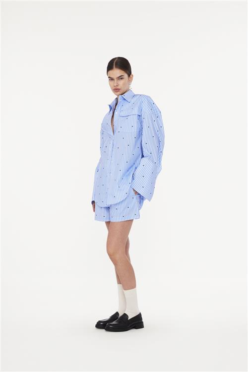 Se ROTATE Birger Christensen Oversized Shirt Kvinde Blue Logo Stripe + Serenity Comb. Langærmede Skjorter Str 40 - hos Magasin ved Magasin