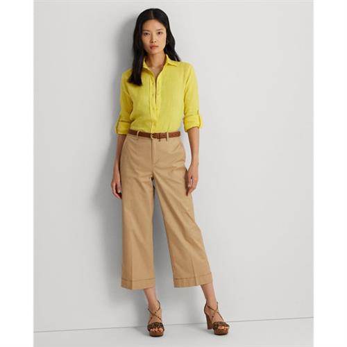 Se Lauren Ralph Lauren Pleated Cotton Twill Cropped Pant Kvinde Beige Bukser Med Brede Ben Str 34 - Bomuld hos Magasin ved Magasin