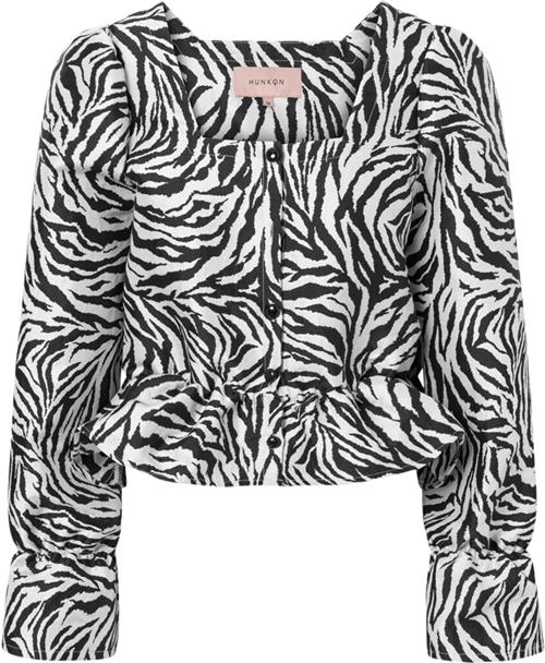 HUNKØN Sanna Blouse Kvinde Zebra Striped Langærmede Bluser Str L - hos Magasin