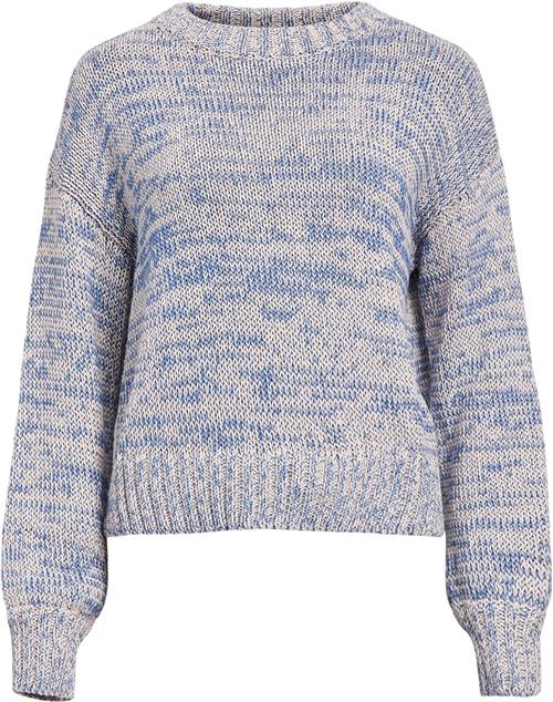 Se Object Objsoleima Loose L/S Knit Pullover Kvinde Palace Blue/sandshell Sweaters Str L - hos Magasin ved Magasin