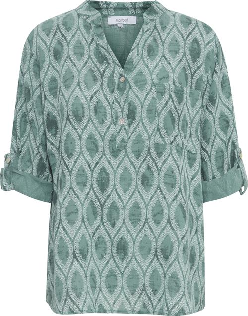 Sorbet Sbalexa Wave Blouse Kvinde Granite Green Kortærmede Bluser Str XXL - hos Magasin