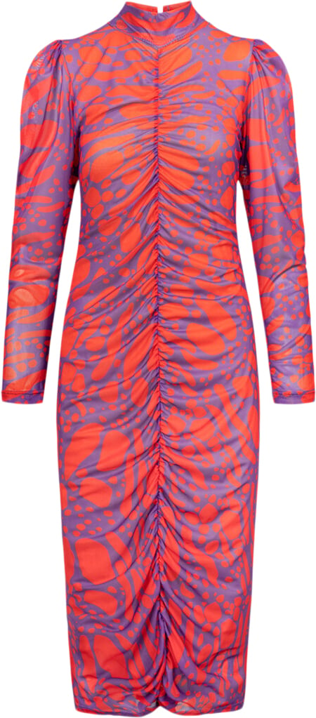 HUNKØN Mallory Wrinkle Dress Kvinde Red Lava Art Print Midi Kjoler Str L - hos Magasin