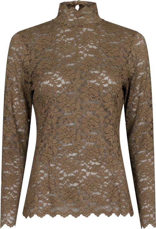 Se Neo Noir Liza Laceflower Blouse Kvinde Dark Taupe Langærmede Bluser Str 44 - hos Magasin ved Magasin