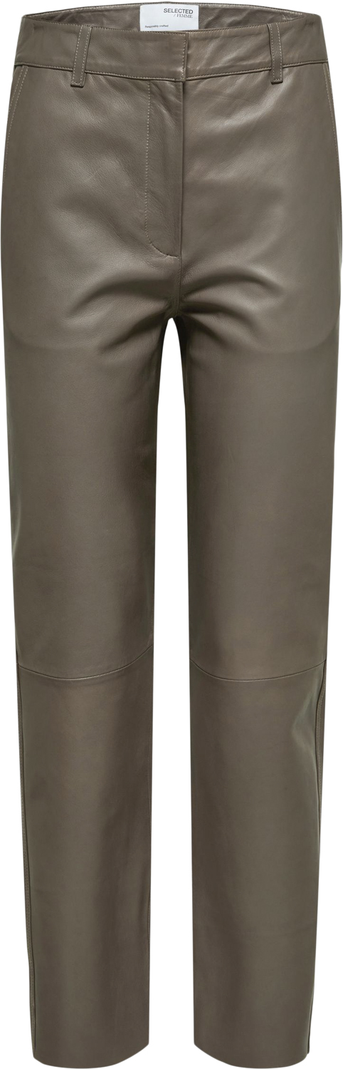 Selected Femme Slfmarie MW Leather Pants B Noos Kvinde Morel Læderbukser Str 40 - hos Magasin