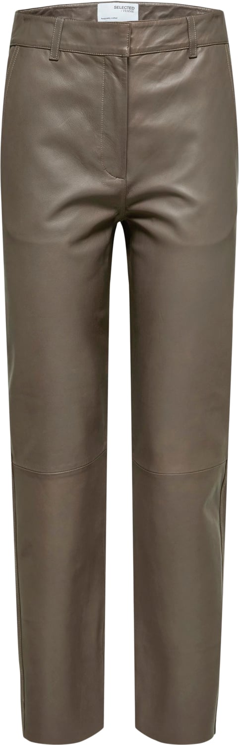 Selected Femme Slfmarie MW Leather Pants B Noos Kvinde Morel Læderbukser Str 38 - hos Magasin