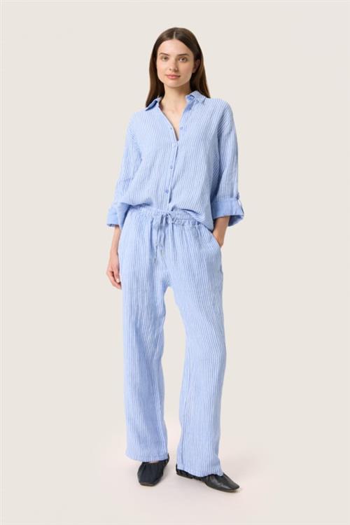 Soaked in Luxury Slauran Pants 100 Linen Kvinde Blue Yonder Stripe Bukser Med Lige Ben Relaxed Fit Str L/XL - hos Magasin