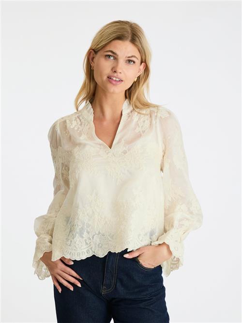 Neo Noir Amara Big Embroidery Blouse Kvinde Off White Langærmede Bluser Str 42 - hos Magasin