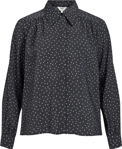 Object Objira L/S Shirt 130 Kvinde Magnet/white Dots Langærmede Skjorter Str 40 - hos Magasin