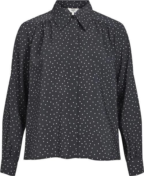 Object Objira L/S Shirt 130 Kvinde Magnet/white Dots Langærmede Skjorter Str 34 - hos Magasin