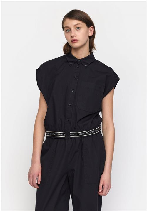 esmé studios Escalla Cropped Shirt Kvinde Black Kortærmede Skjorter Str XS - Bomuld hos Magasin