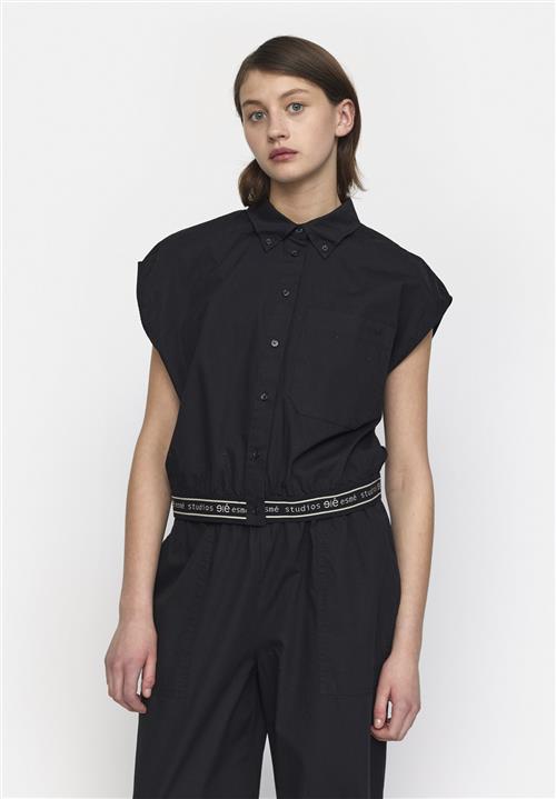 esmé studios Escalla Cropped Shirt Kvinde Black Kortærmede Skjorter Str XL - Bomuld hos Magasin