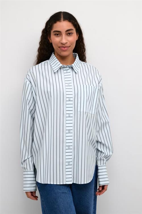 Se Kaffe Kajerrie Shirt Kvinde Celestial Blue/dark Stripe Langærmede Skjorter Str 46 - hos Magasin ved Magasin