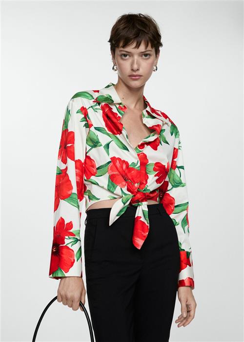 Se MANGO Bow Printed Shirt Kvinde Red Langærmede Skjorter Str XS - hos Magasin ved Magasin