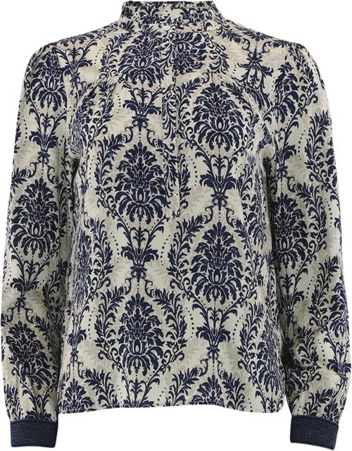 CONTINUE Asta Blue Flower Kvinde White With Blue Print Langærmede Bluser Str XL - hos Magasin