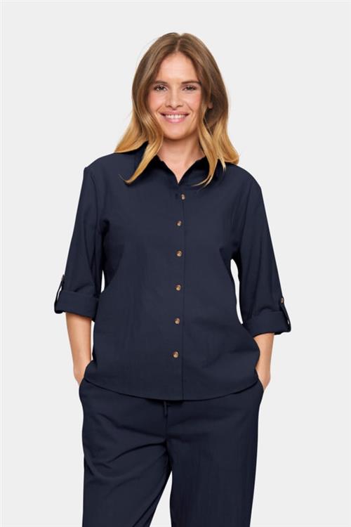 Saint Tropez Zalindasz Shirt Kvinde Night Sky Langærmede Skjorter Regular Fit Str XS - hos Magasin