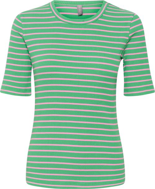 Culture Cudolly Oneck T-shirt Kvinde Green/pink Stripe Kortærmede T-shirts Str XS - hos Magasin