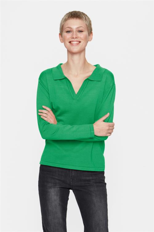 Saint Tropez Milasz Polo Pullover Kvinde Verdant Green Melange Langærmede Bluser Str XL - hos Magasin