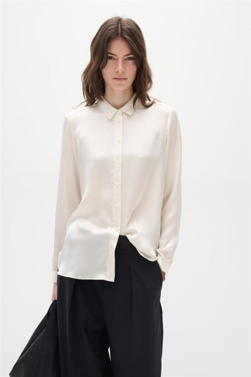 InWear Leonore Shirt Premium 100 Silk Kvinde Whisper White Langærmede Skjorter Relaxed Fit Str 46 - hos Magasin