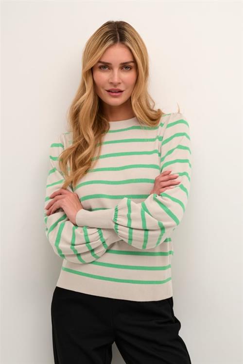 Kaffe Kamala Stripe Knit Pullover Kvinde Feather Gray Melange/green Langærmede Bluser Str S - hos Magasin