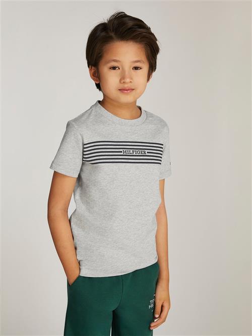 Tommy Hilfiger Monotype Print Stripe REG TEE SS Str 12 - Light Grey Htr / Navy Stripes Kortærmede T-shirts hos Magasin