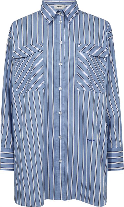 Tomorrow Trwgerber Oversize Shirt Malibu Stripe Kvinde Clear Sky Blue Langærmede Skjorter Str 38 - hos Magasin