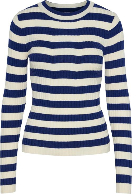 Se Pieces Pccrista LS Oneck Knit Noos BC Kvinde Bellwether Blue/wide Birch Stripes Sweaters Str L - hos Magasin ved Magasin