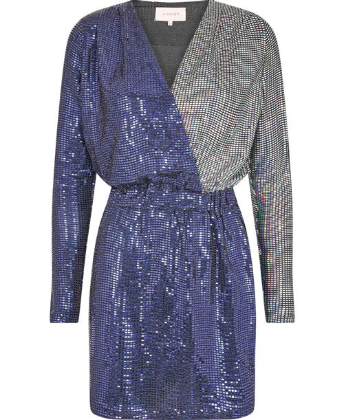 HUNKØN Anette Dress Kvinde Blue And Silver Korte Kjoler Str L - hos Magasin