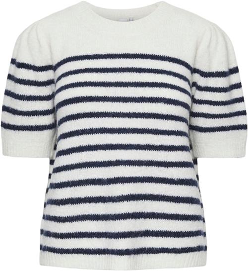 YAS Yasanne SS Stripe Knit Pullover S. Kvinde Birch/w. Navy Blazer Stripe Kortærmet Strik Str L - hos Magasin