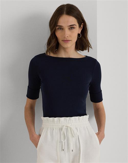 Lauren Ralph Lauren Cotton Boatneck Top Kvinde Navy Kortærmede T-shirts Str XS - hos Magasin