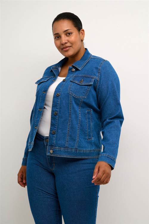 Kaffe Curve Kcvicka Jeans Jacket Kvinde Medium Blue Washed Denim Denimjakker Str 54 - Denim hos Magasin