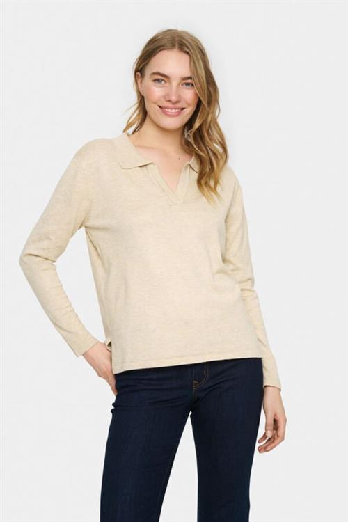 Saint Tropez Milasz Polo Pullover Kvinde Jojoba Melange Langærmede Bluser Str L - hos Magasin